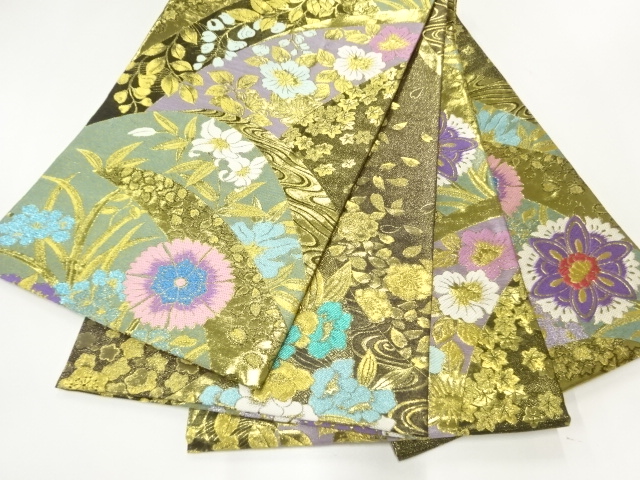  本金花鳥模様織出し丸帯